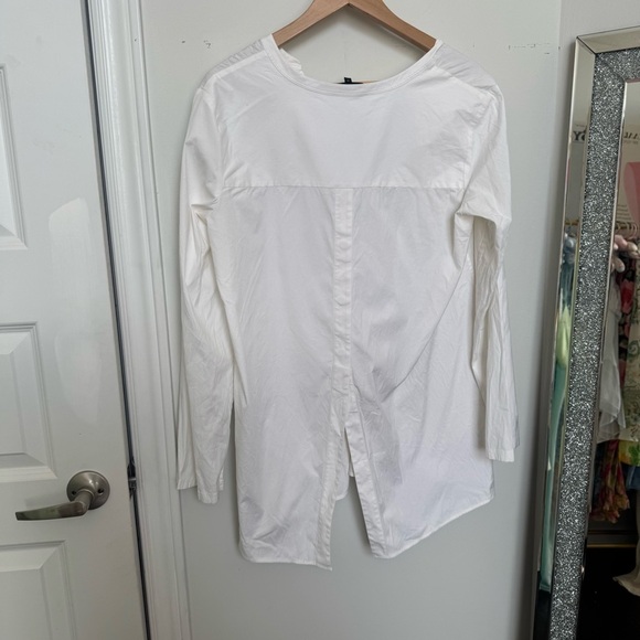 Theory White V-Neck Tunic Blouse – Minimalist Draped Fit M cotton - Picture 5 of 8